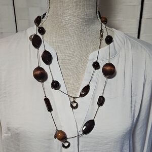Vintage Multi-Strand Brown Wood Beaded Necklace
